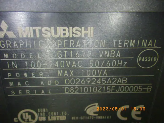 三菱電機 Mitsubishi GT1672-VNBA 銘板写真(2/2)