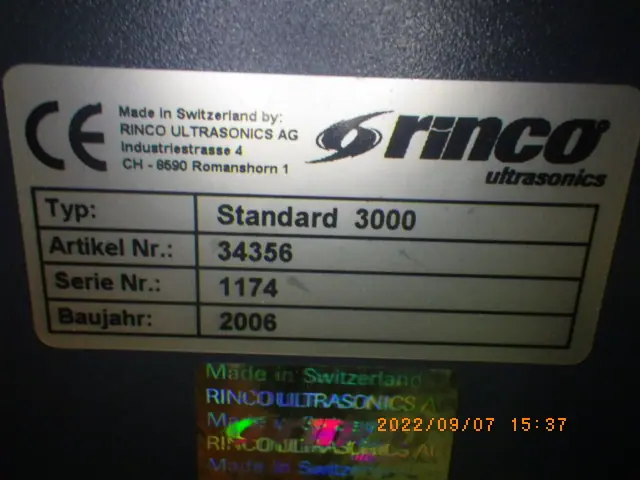 リンコウルトラソニック rinco ultrasonics Standard3000 銘板写真(2/2)