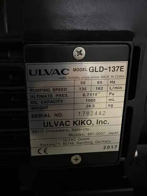アルバック Ulvac GLD-135C 銘板写真(2/2)