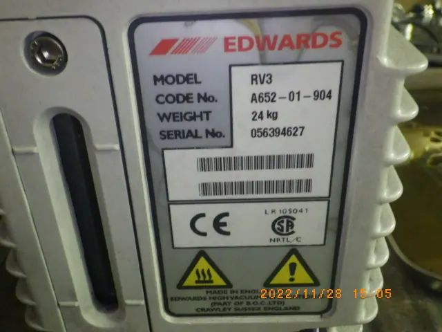 エドワーズ Edwards RV3 銘板写真(2/2)