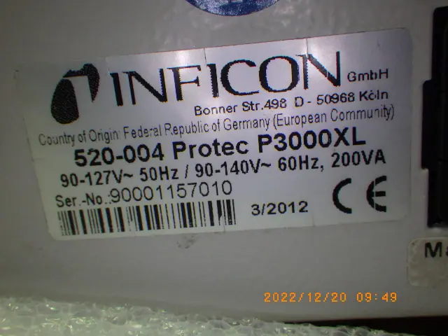 インフィコン Inficon P3000XL 銘板写真(2/2)