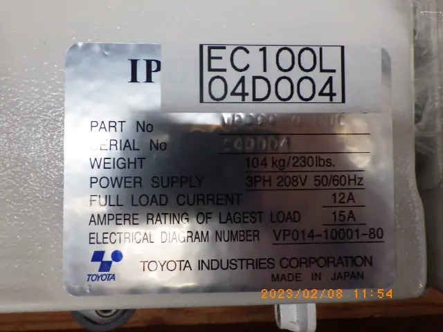 トヨタ EC100L 銘板写真(2/2)