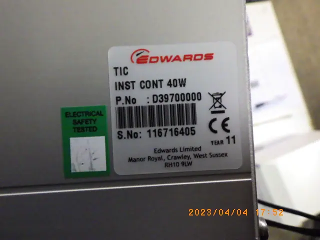 エドワーズ Edwards TIC INST CONT 40W 銘板写真(2/2)