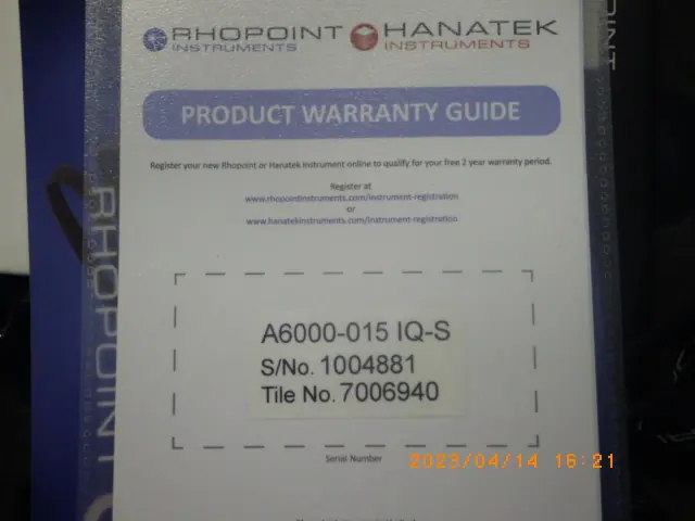 Rhopoint Instruments A6000-015IQ-S 銘板写真(2/2)