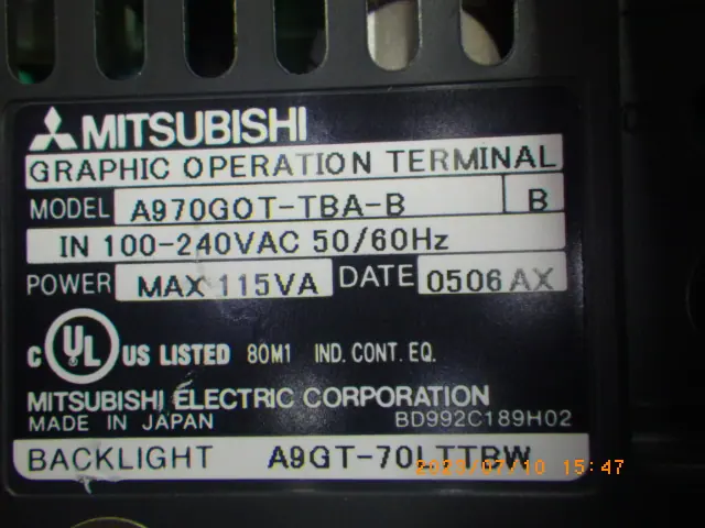 三菱電機 Mitsubishi A970GOT-TBA-B 銘板写真(2/2)