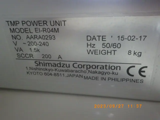 島津製作所 Shimadzu EI-R04M 銘板写真(2/2)