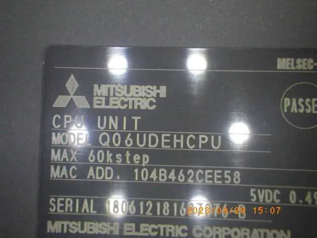 三菱電機 Mitsubishi Q06UDEHCPU 銘板写真(2/2)