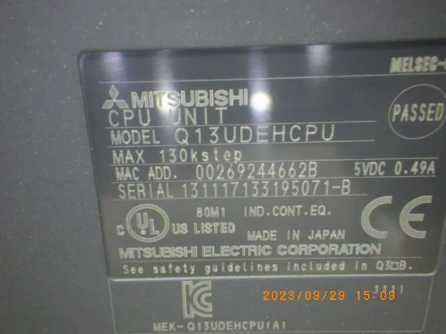 三菱電機 Mitsubishi Q13UDEHCPU 銘板写真(2/2)