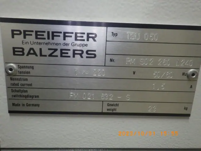ファイファー Pfeiffer TSU050 銘板写真(2/2)