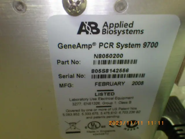 アプライドバイオシステムズ PCR SYSTEM 9700 銘板写真(2/2)