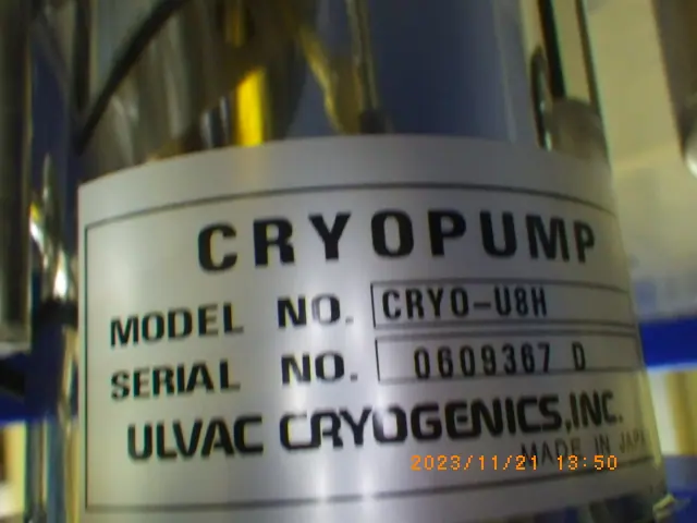 アルバック Ulvac CRYO-U8H 銘板写真(2/2)