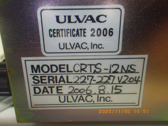 アルバック Ulvac CRTS-12 銘板写真(2/2)
