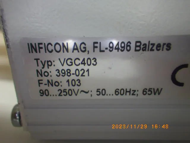 インフィコン Inficon VGC403 銘板写真(2/2)
