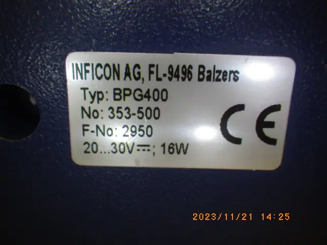 インフィコン Inficon BPG400 銘板写真(2/2)