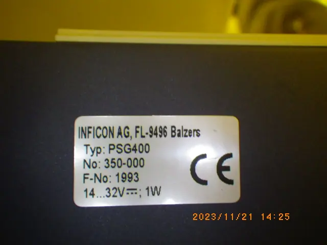 インフィコン Inficon PSG400 銘板写真(2/2)