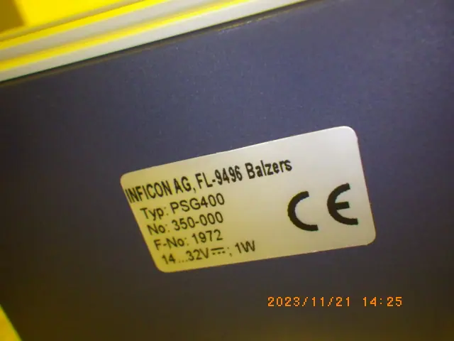 インフィコン Inficon PSG400 銘板写真(2/2)