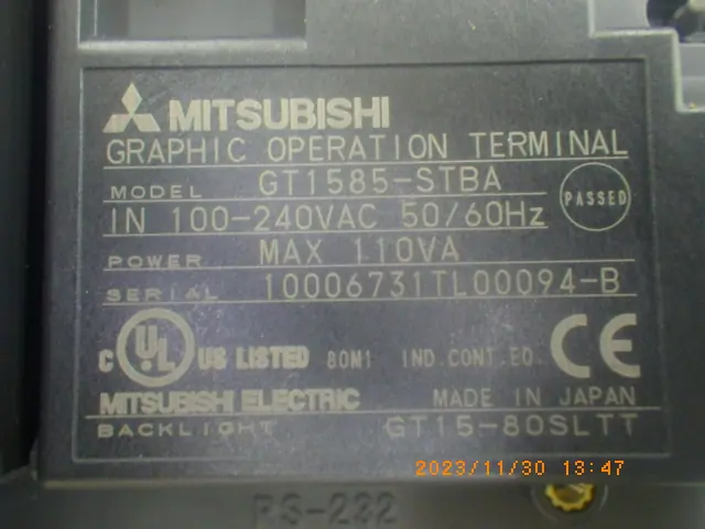 三菱電機 Mitsubishi GT1585-STBA 銘板写真(2/2)
