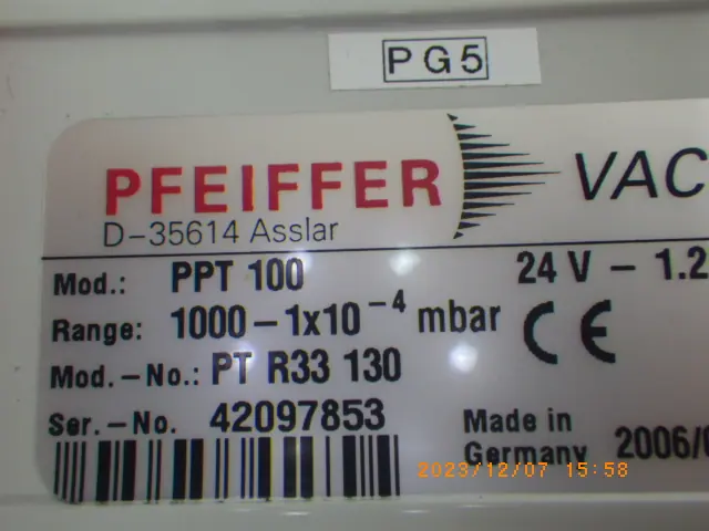 ファイファー Pfeiffer PPT100 銘板写真(2/2)