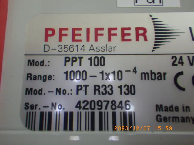 ファイファー Pfeiffer PPT100 銘板写真(2/2)