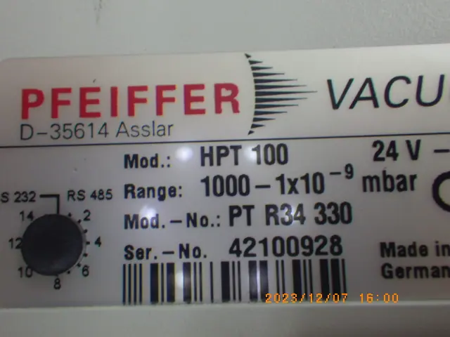 ファイファー Pfeiffer HPT100 銘板写真(2/2)