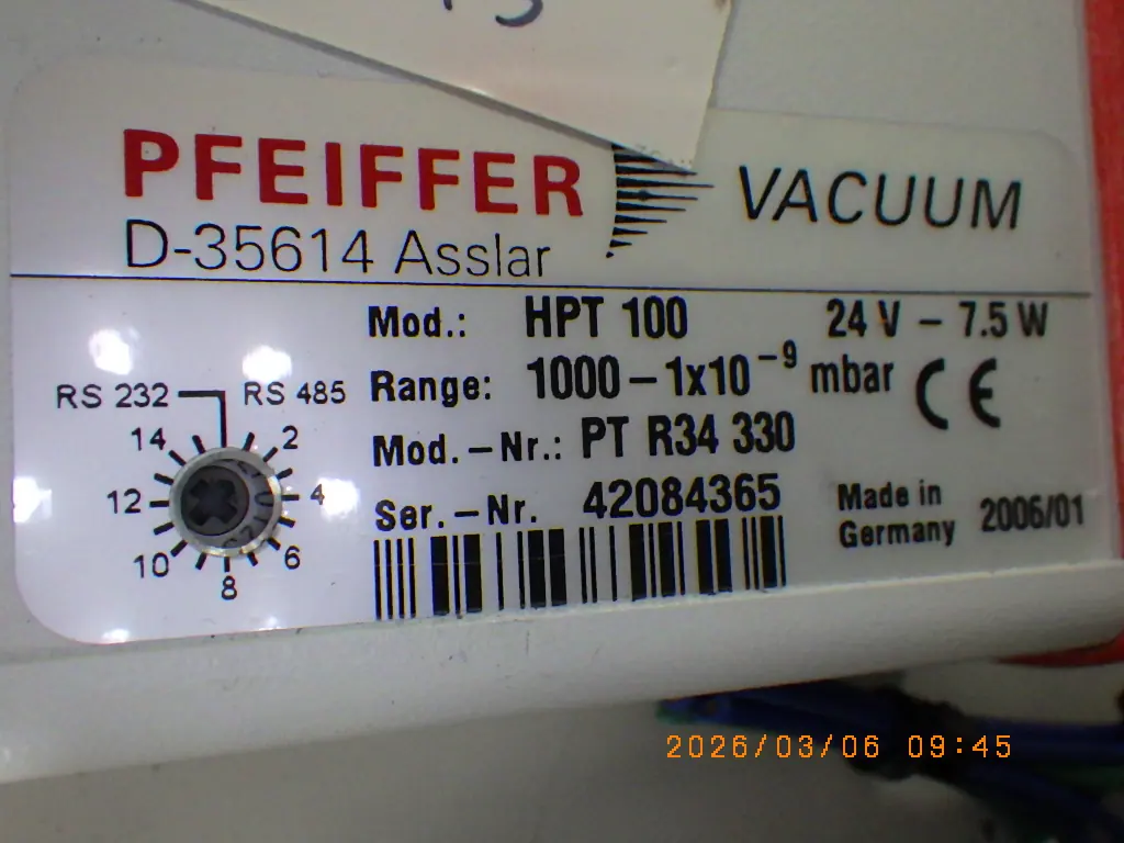 ファイファー Pfeiffer HPT100 銘板写真(2/2)