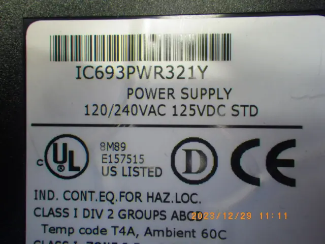 GE Fanuc IC693PWR321Y 銘板写真(2/2)