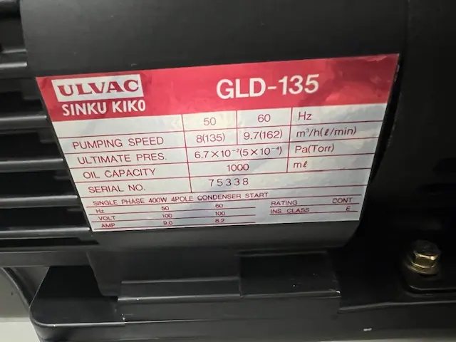 アルバック Ulvac GLD-135 銘板写真(2/2)