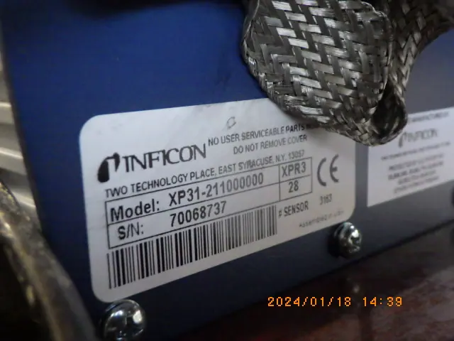 インフィコン Inficon Transpector XPR3 銘板写真(2/2)