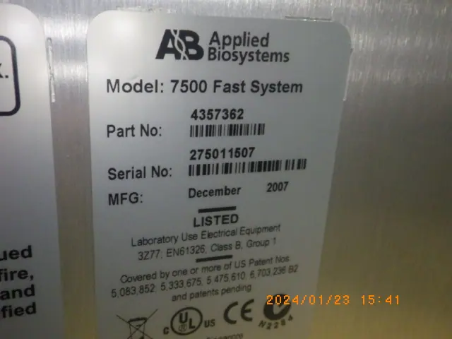 Applied Biosystems 7500FAST 銘板写真(2/2)