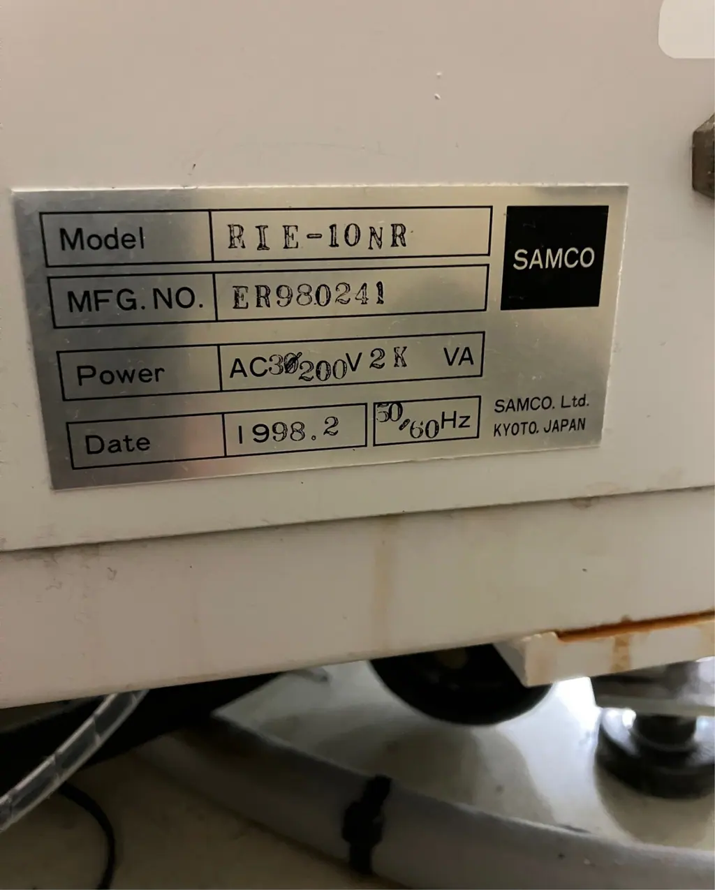 サムコ Samco RIE-10NR 銘板写真(2/2)