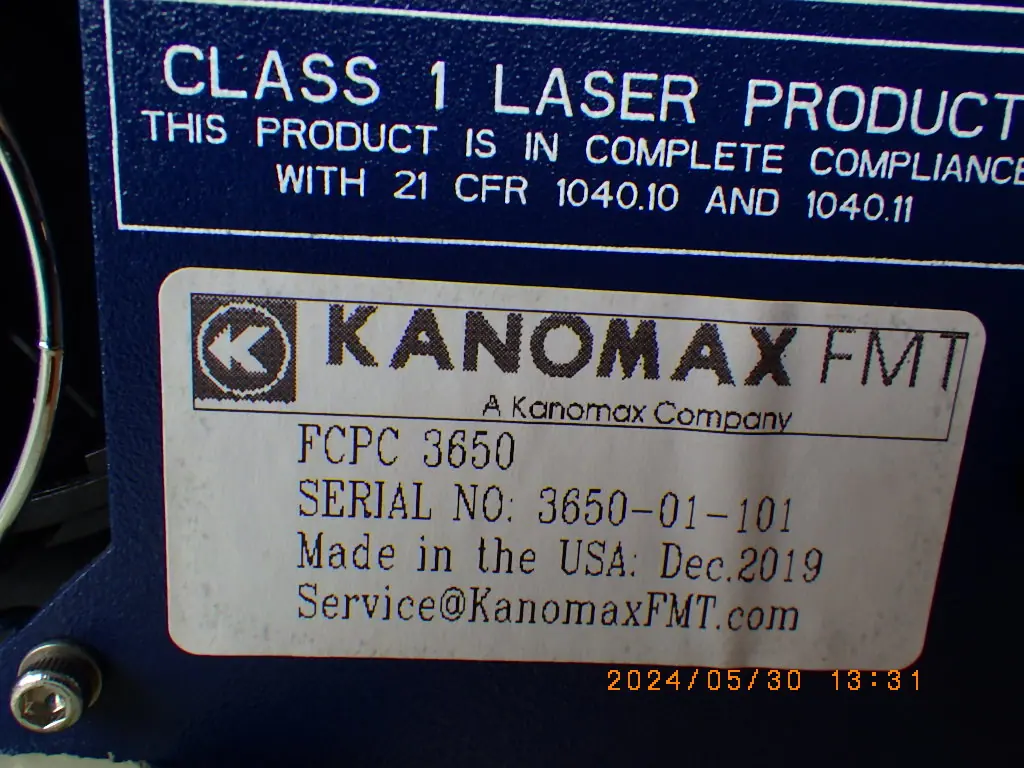 カノマックス fast cpc model 3650 銘板写真(2/2)