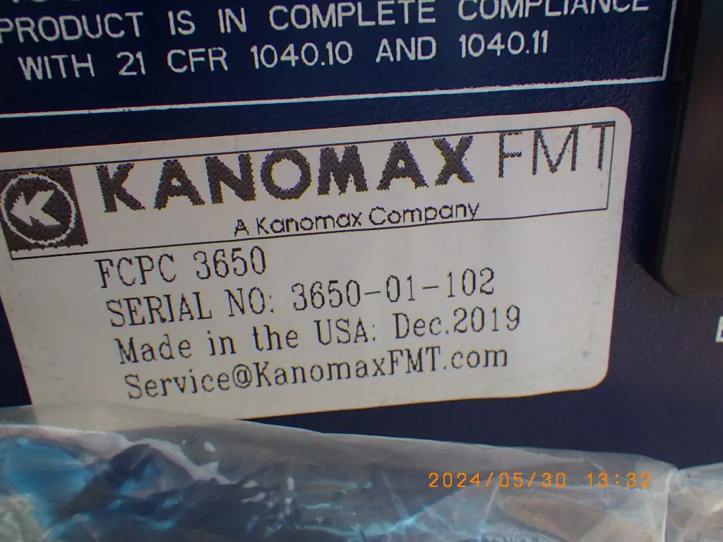 カノマックス fast cpc model 3650 銘板写真(2/2)