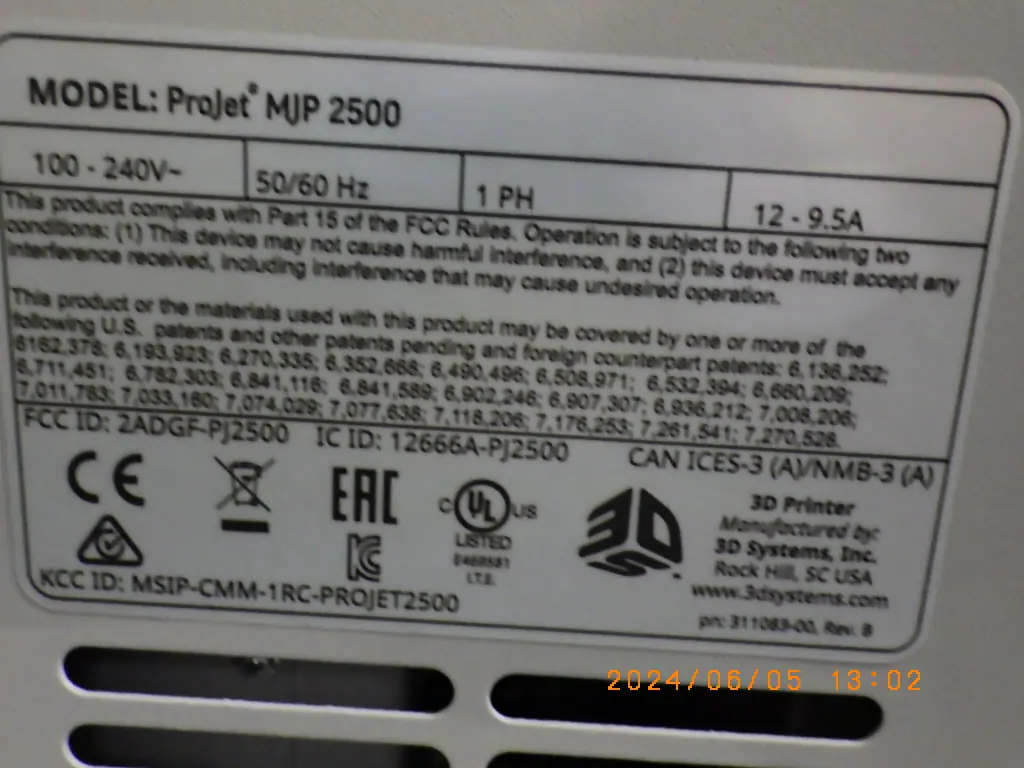 Projet MJP 2500 銘板写真(2/2)