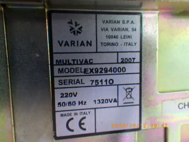 バリアン Varian EX9294000 銘板写真(3/6)
