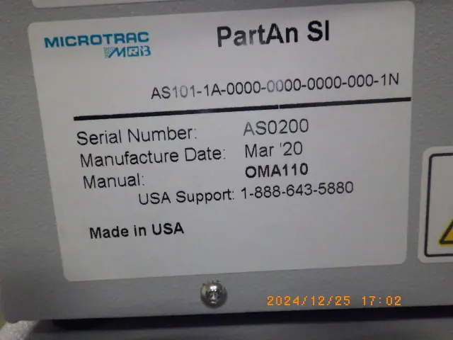 Microtrac PartAn SI 銘板写真(2/2)