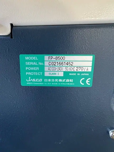 日本分光 Jasco FP-8500DS 銘板写真(2/2)