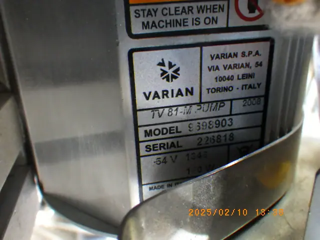 バリアン Varian TV81-M PUMP 銘板写真(2/2)