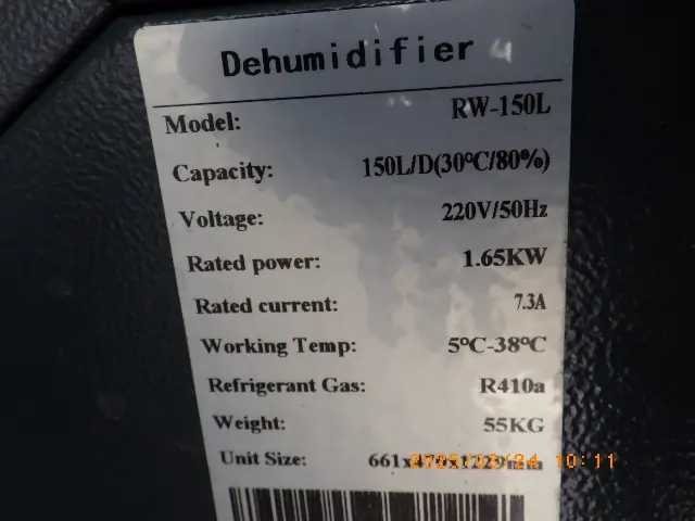 RW-150L 銘板写真(2/2)