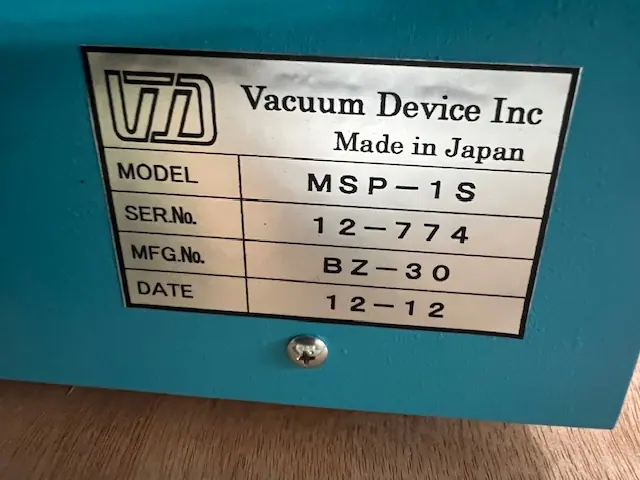 真空デバイス MSP-1S 銘板写真(2/2)