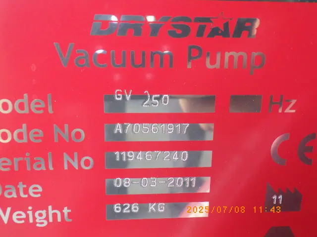 エドワーズ Edwards GV250/EH1200 銘板写真(2/2)