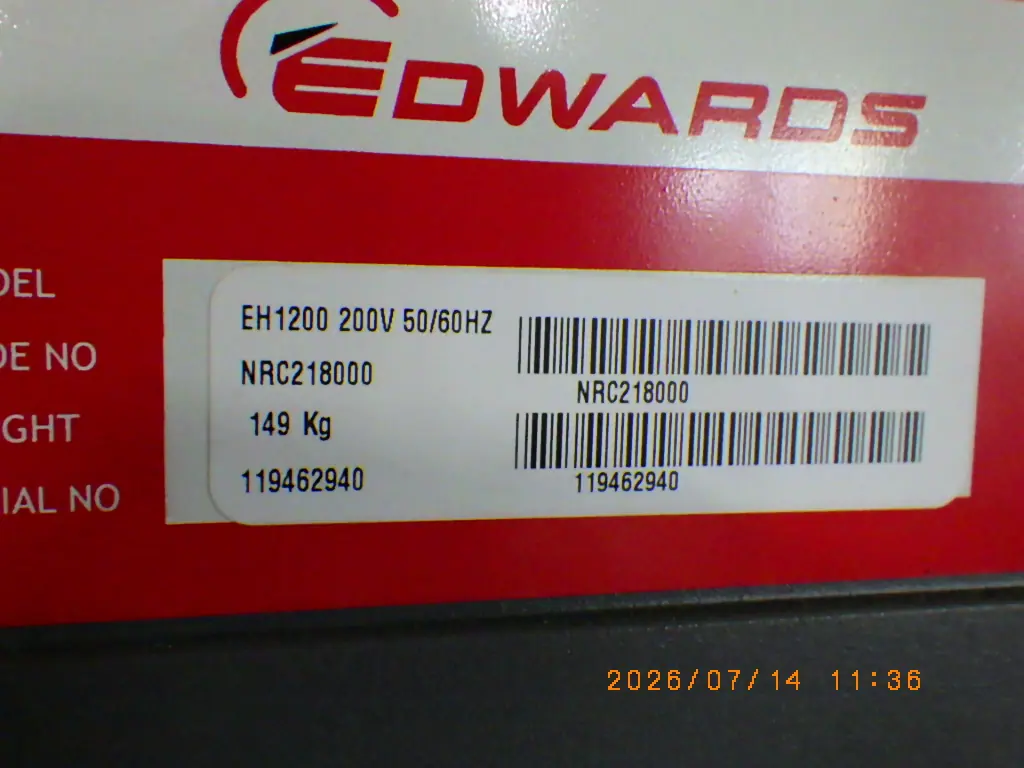 エドワーズ Edwards EH1200 銘板写真(2/2)