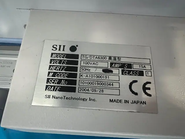セイコーインスツル SII TG/DTA6300 銘板写真(2/2)