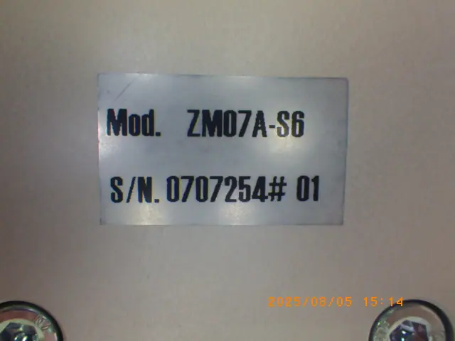 神津精機 ZM07A-S6 銘板写真(2/2)