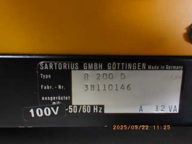ザルトリウス Sartorius R200D 銘板写真(2/2)