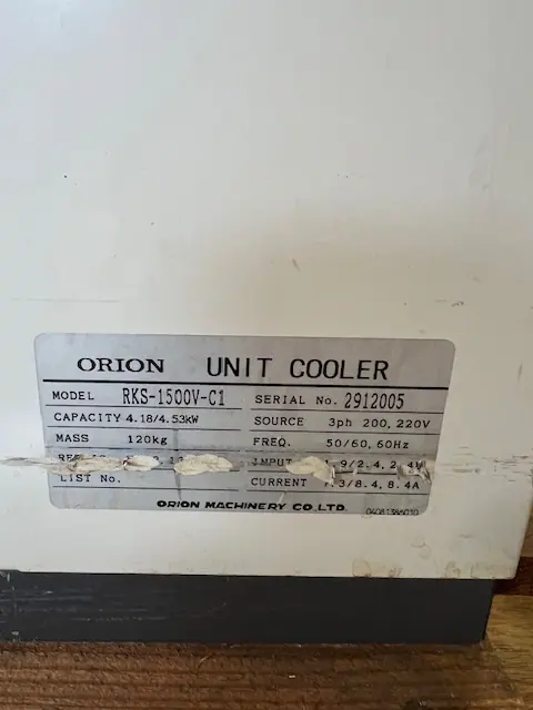 オリオン機械 Orion RKSー1500VーC1 銘板写真(2/2)