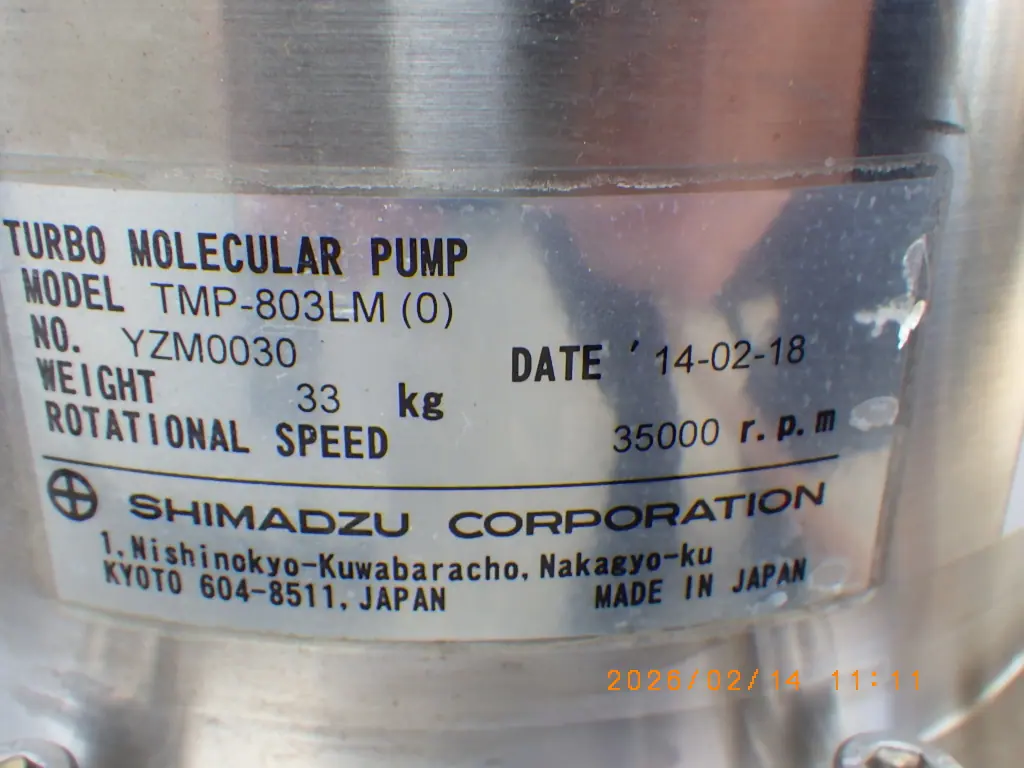 島津製作所 Shimadzu TMP-803LM(O) 銘板写真(2/2)