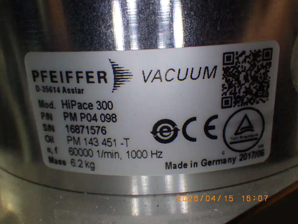 ファイファー Pfeiffer HiPace 300 銘板写真(2/2)