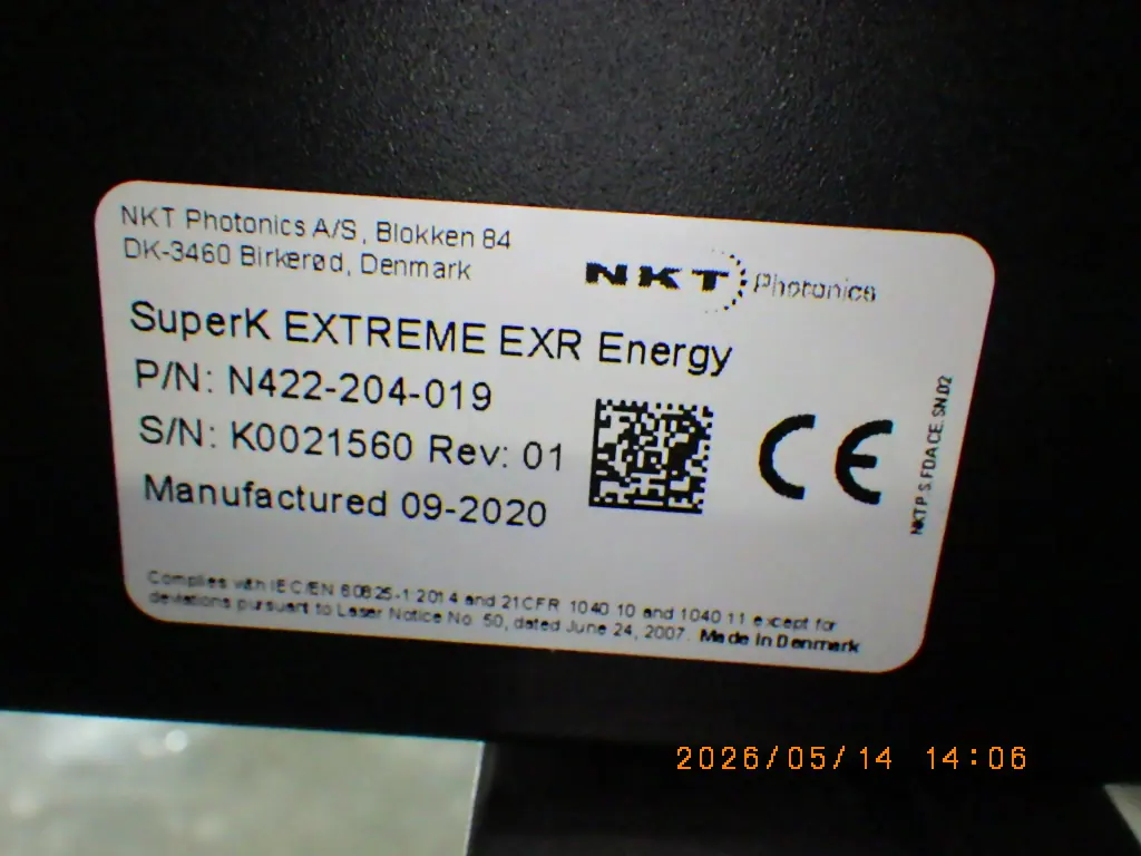 NKT Photonics SuperK EXTREME EXR Energy 銘板写真(2/2)