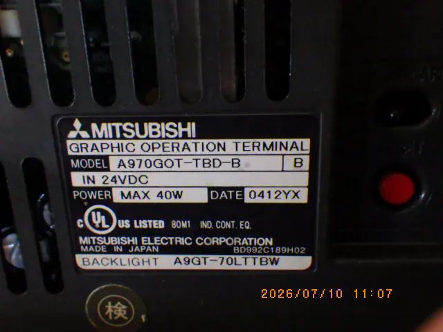 三菱電機 Mitsubishi A970GOT-TBD-B 銘板写真(2/2)