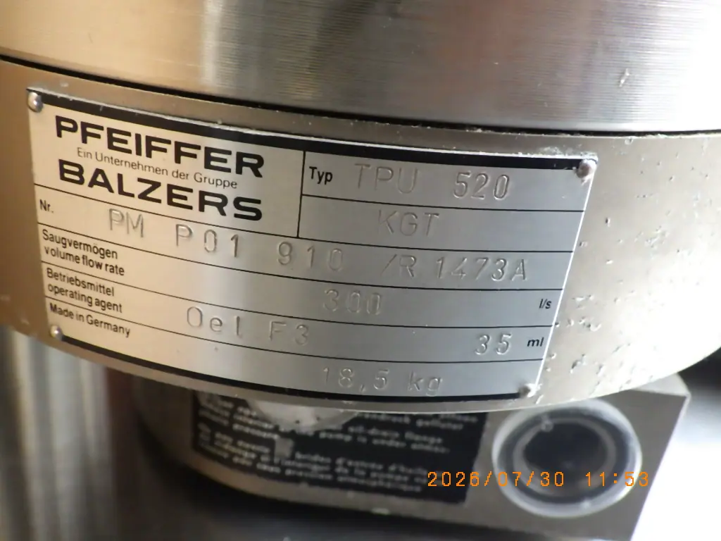 ファイファー Pfeiffer TPU 520 KGT 銘板写真(2/2)
